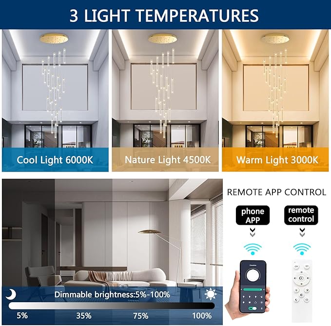 156in Long Light 20-Lights Chandeliers for Entryway LED Dimmable Chandeliers Lighting Fixture Modern Flat Sloped High Ceiling Pendant Lights Crystal Drop Light for Living Room Foyer Hallway Staircase