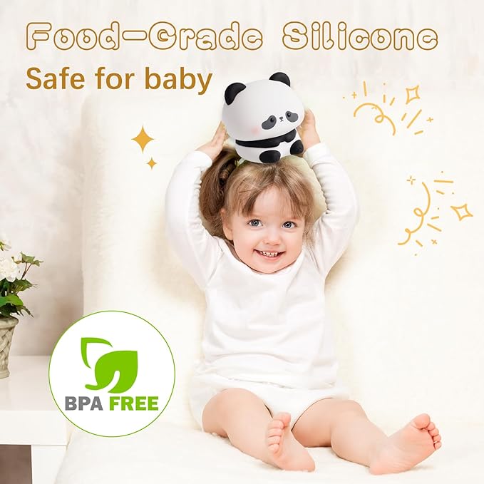 Cute Panda Night Light, LED Squishy Novelty Animal Night Lamp, Food Grade Silicone 3 Level Dimmable Breastfeeding Nursery Nightlight for Room Decor, Holiday Gifts Stuff for Boys Girls Baby Children