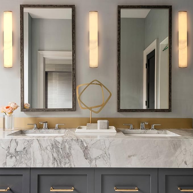 Alabaster Wall Sconces, 18.5" Modern Bathroom Vanity Sconces, Brass Alabaster Sconce Wall Lighting, Gold Wall Light Fixtures Decor for Bedroom Living Room Staircases