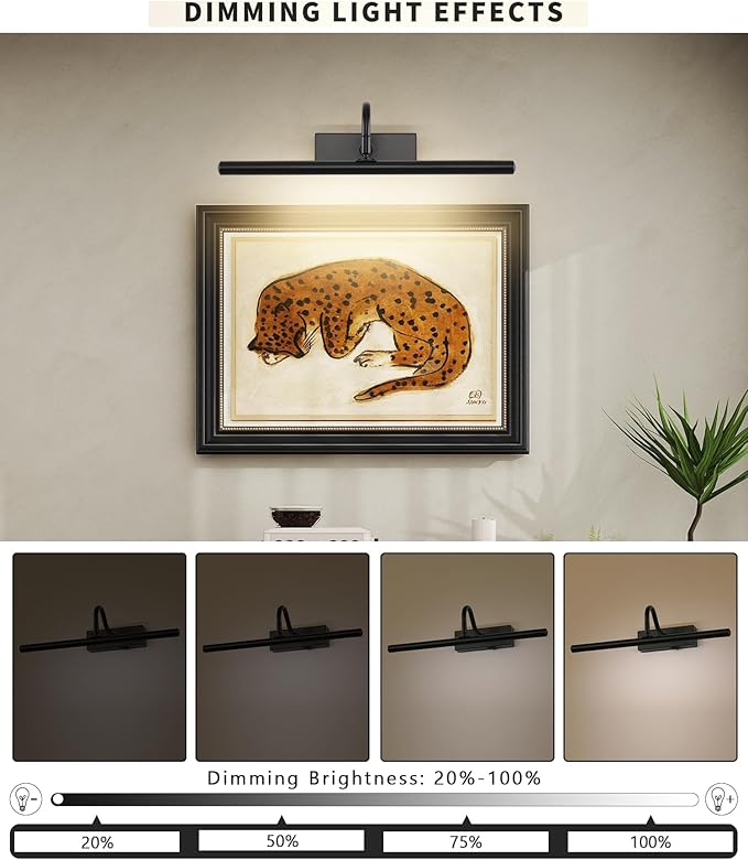 Picture Light,10000mAh Picture Lights for Wall with Remote,15.75 inch Art Light for Paintings, Gallery Lighting for Photo,Mirror,Artwork Frame,Portrait(Black)
