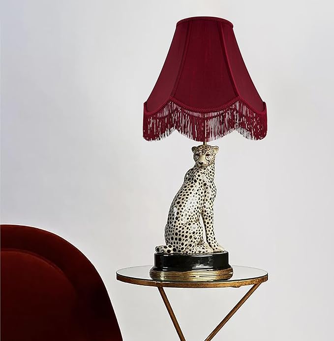 GO&SO Set of 2 Burgundy Silk Scalloped Lamp Shade, Petal Edge Braid with Burgundy Fringe Trim, 6"x13"x10.6"(Spider), Victorian Bell Lamp Shades, Replacement Shades for Table,Floor Lamps, Easy Assembly