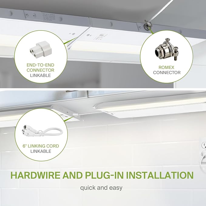 ASD Swivel LED Under Cabinet Lighting, 24 Inch 12W, Hardwired or Plug-in, 2700K/3000K/4000K, Hi/Low Switch, Rotatable Lens, Dimmable Linkable Under Counter Light for Kitchen, ETL & Energy Star