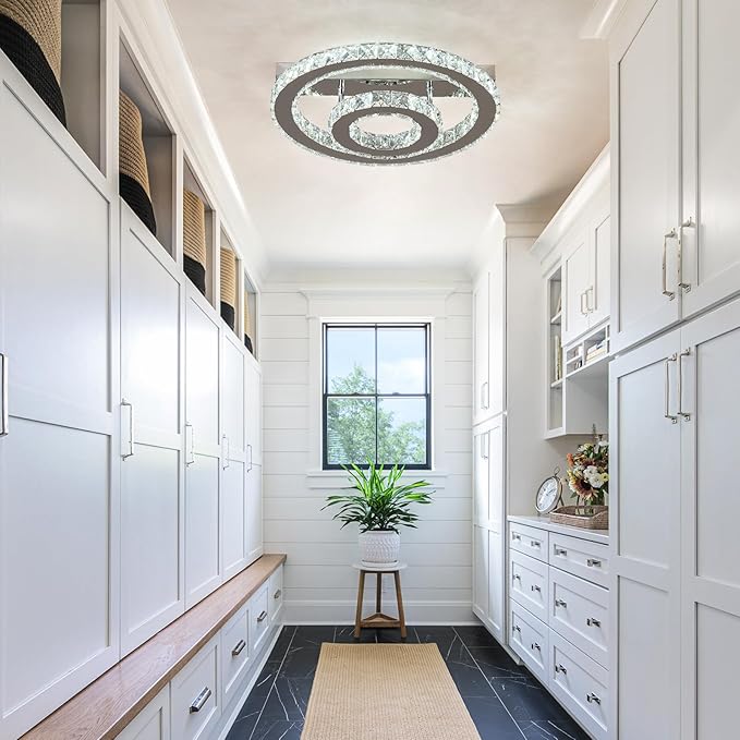 Crystal LED Ceiling Light Chandelier, Modern Semi Flush Mount Lighting Fixture Ceiling Lamp for Living Room, Dining Room, Bedroom, Kitchen Island, Entryway