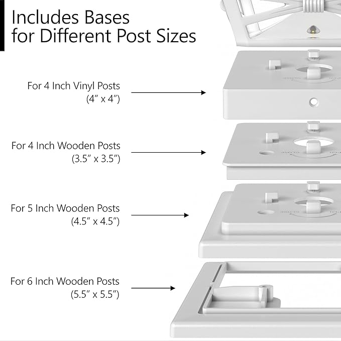 Davinci Lighting Renaissance Solar Outdoor Post Cap Lights - Includes Bases for 4x4 5x5 6x6 Posts - Bright LED Light - Pearl White (8 Pack)