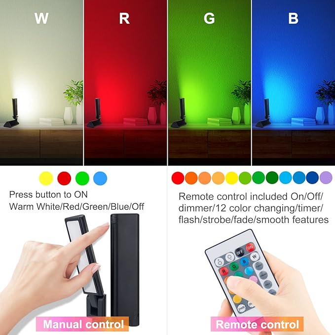 BIGMONAT Wireless Wall Light Battery Powered, Portable Night Light with Remote, Rechargeable Color Changing TV Stand Backlight, RGB Light for Bedside Reading Picture Painting Home Decor