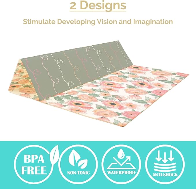 JumpOff Jo Baby Play Mat - Large Folding Foam Play Mat for Infants, Babies, Toddlers, Waterproof, Double-Sided (70" x 59")
