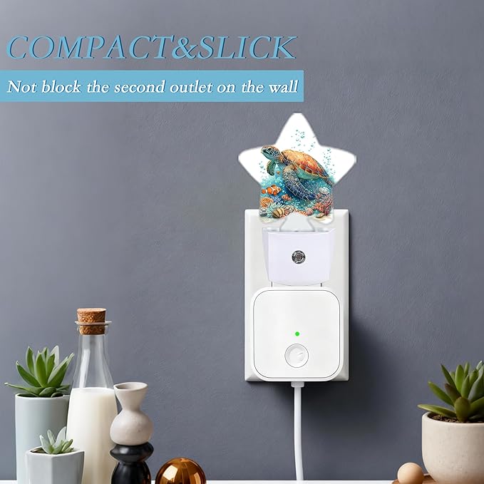 Sea Turtles Night Light,Fish Plug-in Dusk to Dawn Smart Sensor Nightlight for Bathroom Bedroom Hallway Kitchen Stairs Energy Efficient Decor Desk Lamp