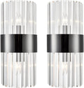 SAMTEEN Crystal Wall Sconces Set of Two Modern Titanium Black Crystal Sconces Wall Lighting 2-Light Clear Glass Wall Light Fixtures for Bathroom Hallway Bedroom