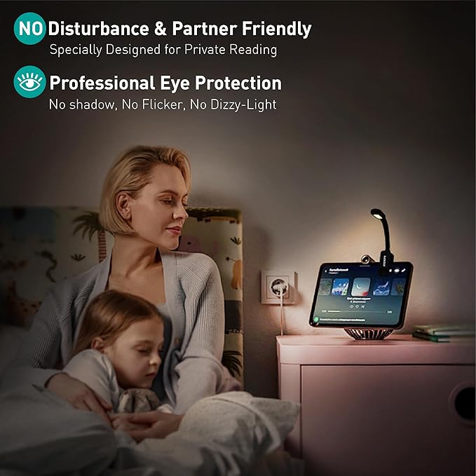Rechargeable Book Reading Light at Night in Bed, Eye Caring 9 LED with 9 Color Temperatures, Stepless Dimming Brightness, Clip on Book Light, Prefect Elegant White Gift for Book Lover. (Black 2pcs)
