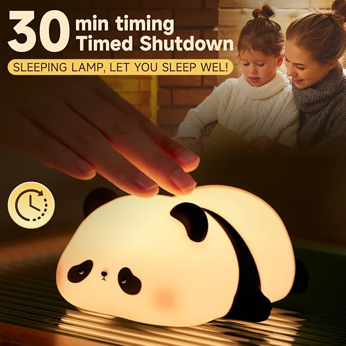 Lying Flat Panda Night Light, LED Squishy lamp, Cute Light Up Panda, Silicone Dimmable Nursery Nightlight, Rechargeable Bedside Touch Lamp for Breastfeeding