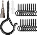 24 PCS Q-Hanger Hooks, Screw Hooks for Outdoor String Lights, Safety Buckle Design Cup Eye Hook for Hanging Christmas Lights, Plants, Wind Chimes, Mounted on Wall Ceiling, Include 1 Wing Nut Driver