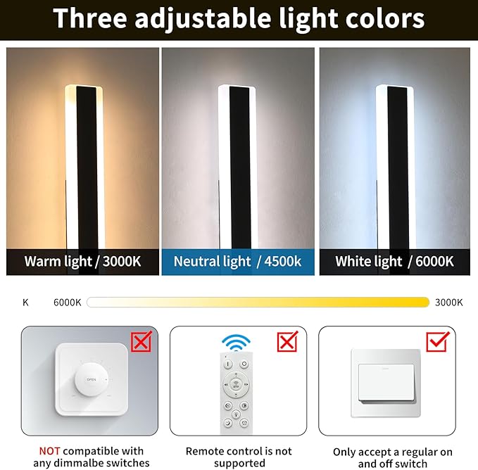 2 Pack Long Outdoor Wall Light, 71inch Modern LED Wall Sconce, 3 Color 3000K/4500K/6000K, 60W, IP65 Waterproof, Black Minimalist Exterior Lighting Fixture for Porch, Backyard, Garage, Balcony