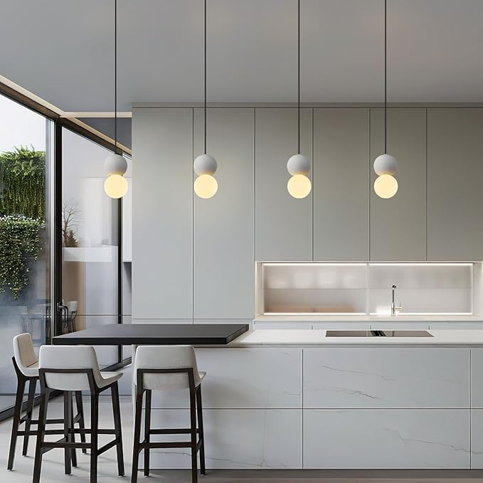 Modern 1-Light Concrete Pendant Light Kitchen Islandceiling Light Fixture White Glass Globe Ball Pendant Lighting for Dining Room Coffee Club Resturant Bar Living Room(1-Pack)