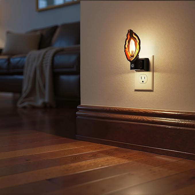 Briignite Agate Night Lights Plug into Wall, Dimmable Night Lights with Adjustable Brightness, LED Nightlight with Dusk to Dawn Sensor, Red Healing Stone Agate 3000K Warm White for Hallway Bedroom