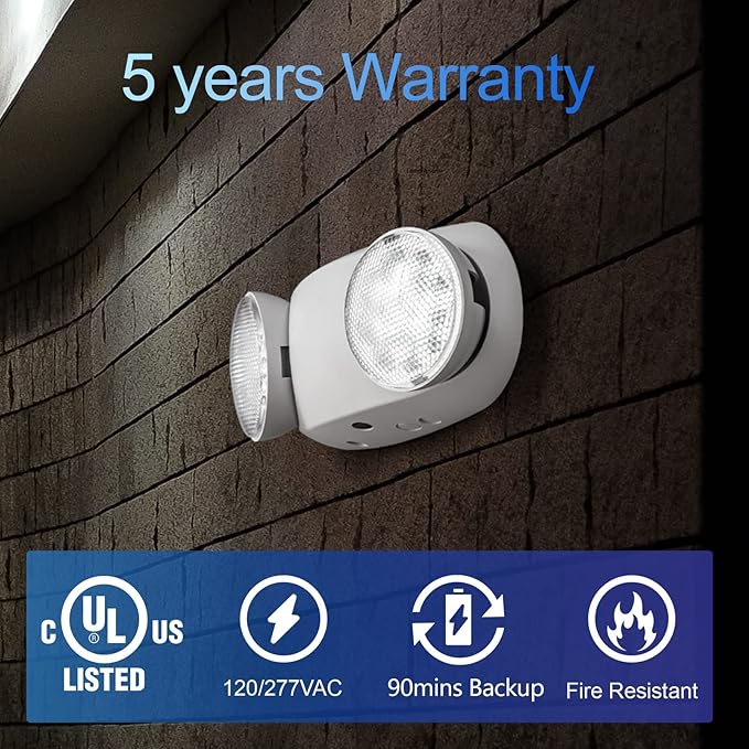 TANLUX LED Emergency Lights with Battery Backup, UL Listed, AC 120/277V, Hardwired Emergency Exit Light Fixtures for Business - 4 Pack(White)