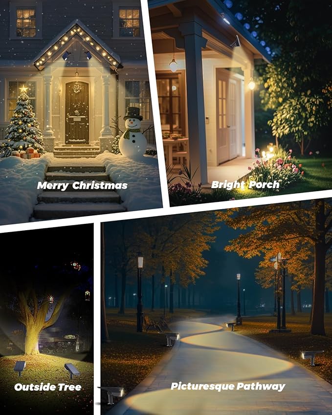 4 Pack Solar Powered Outdoor Spot Lights Outside Waterproof 20 LEDs Landscape Spotlights Dusk to Dawn for House Yard Tree, Plants, Walls, Path, Garden, Statues, Superior Accent Lamp Warm White
