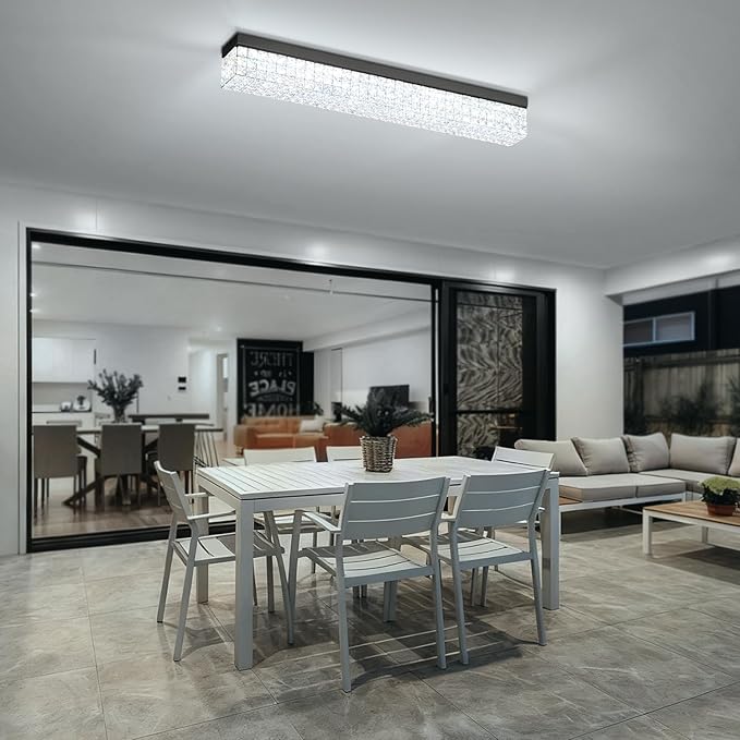 L 40" Modern Rectangle Chandelier Black Rectangular Flush Mount Chandelier Crystal Ceiling Light Fixture for Dining Living Room Kitchen Island