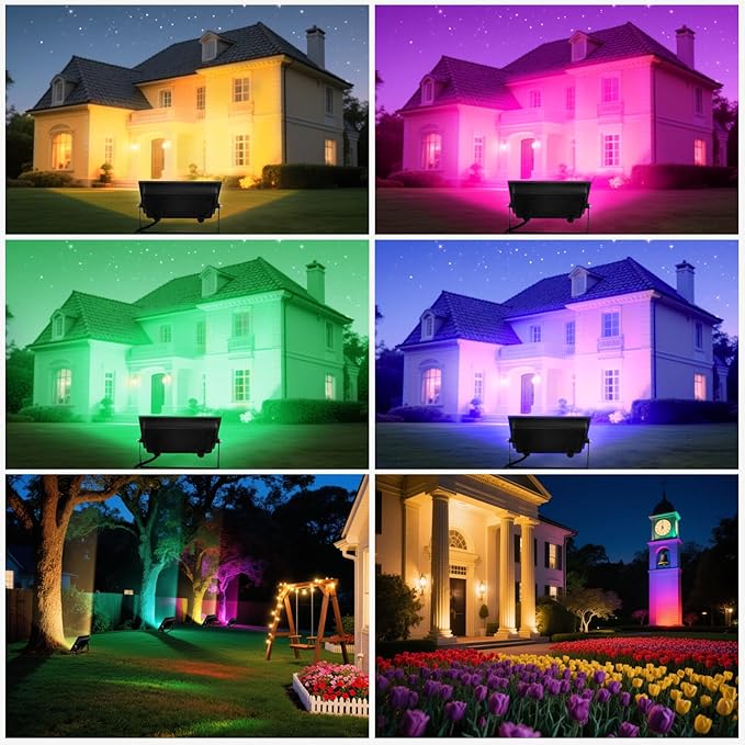 LED Flood Light Outdoor, 30W Color Changing RGB Flood Light, IP66 Waterproof Outdoor Landscape Lights Stage Lights, 3000LM Uplighting for Party, 2Pack