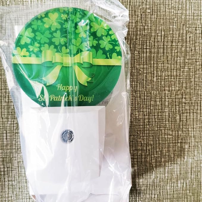 EKOBLA Shamrock Decorative Night Light Four Leaf Clover Plug-in Nightlights Auto Sensor Round LED Lamp for Men Women Boys Girls St Patrick's Day Gifts
