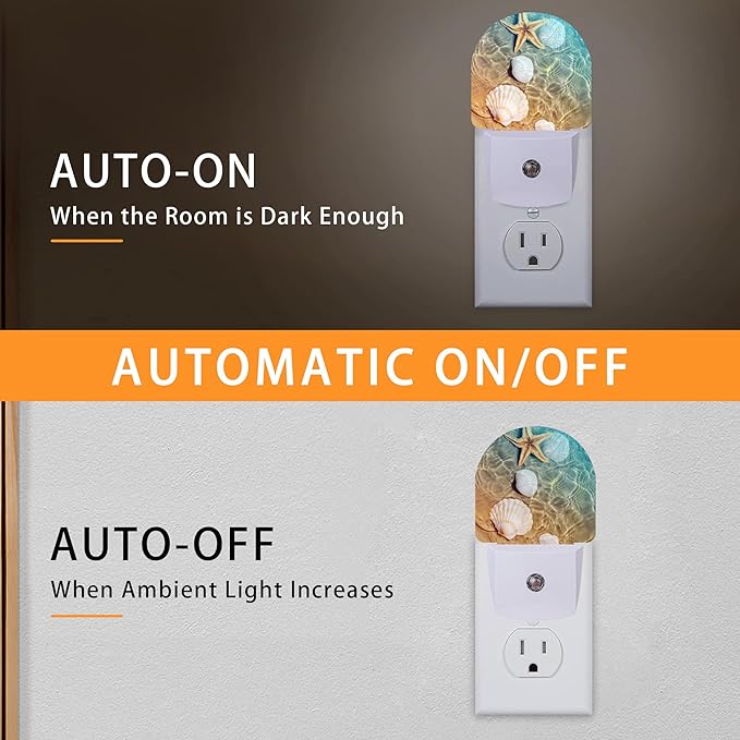 Starfish Shells Night Light,Beach Night Lights Plug into Wall with Dusk to Dawn Sensor,Lamp for Bedroom Bathroom Hallway Nightlight for Women Girls
