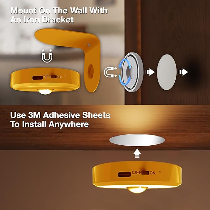 Picture Lights for Wall Wireless with Magnetic,2000mAh Rechargeable Picture Frame lights with Dimmable,Puck Lights with Remote Control,Art Lighting for Paintings,Counter, Shelf,Bookcase(4 Pack,Gold)