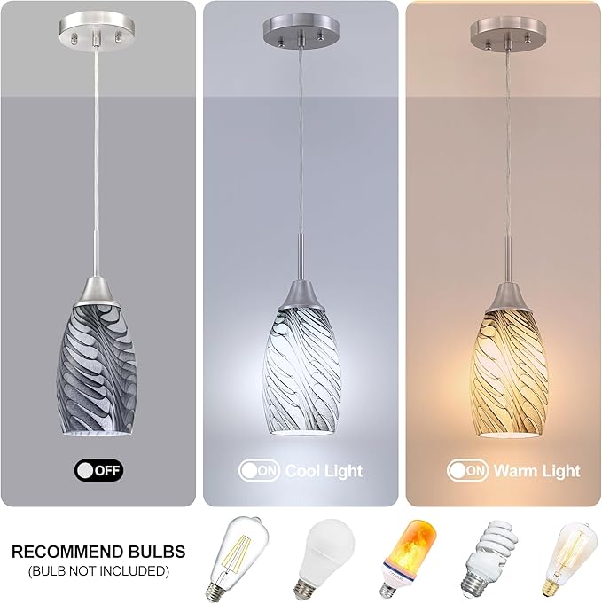 Mini Glass Pendant Light 4.72" with Handblown Black Gray Marble Art Glass Hanging Light 3-Pack Oval Ceiling Hanging Light Fixture for Dining Room Kitchen Island Cafe Foyer Hallway
