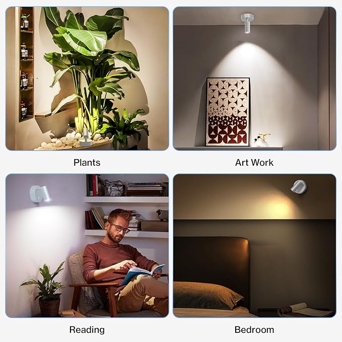 Olafus LED Wireless Spotlight Indoor, Rechargeable Battery Uplighting Indoor with Remote & Timer, 3CCT Picture Lights for Wall, Mini Art Accent Light for Plants Artwork Painting, 2 Pack