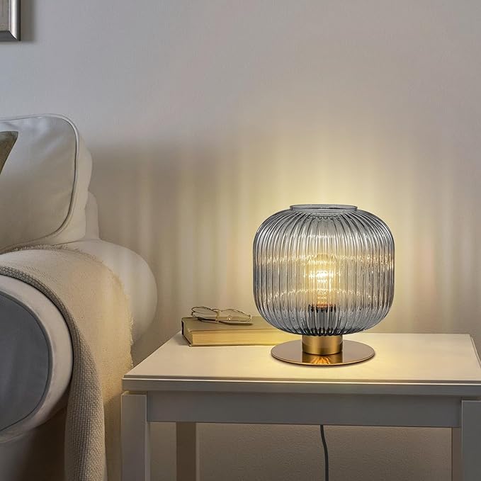 Gray Table Lamps Modern Table Lamp Smoky Glass Lamp Small Bedside Lamp Mid Century Living Room Globe Table Lamp Vintage Bedside Gold Lamp for Bedroom Nightstand