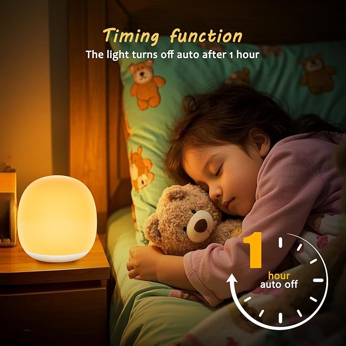 Night Light for Kids, Night Light for Baby Nursery, Color Changing&Dimmable Touch Control Egg Lamp Portable, Toddler Nightlight Silicone Lamp with Timer for Bedside, Camping, Easter (Green)