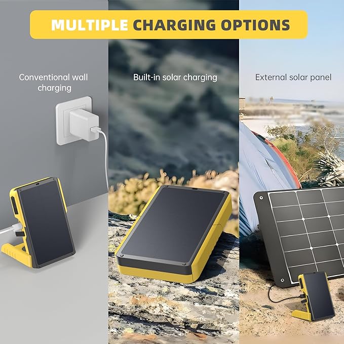 EYONGPV OWL-CSP Upgraded 2-in-1 Solar Emergency Lantern & Portable Solar Charger, Rechargeable LED Camping Light with 18W PD Fast Charging, 4 Modes & SOS for Power Outages & Outdoor Use (Yellow)