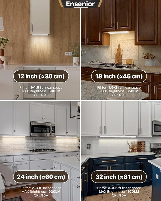 Ensenior 18 Inch LED Under Cabinet Lighting Hardwired, 5CCT, 10W 650LM, 2700K/3000K/3500K/4000K/5000K, Wired Under Cabinet Lights, Dimmable Under Counter Lights for Kitchen, FCC, 2 Packs
