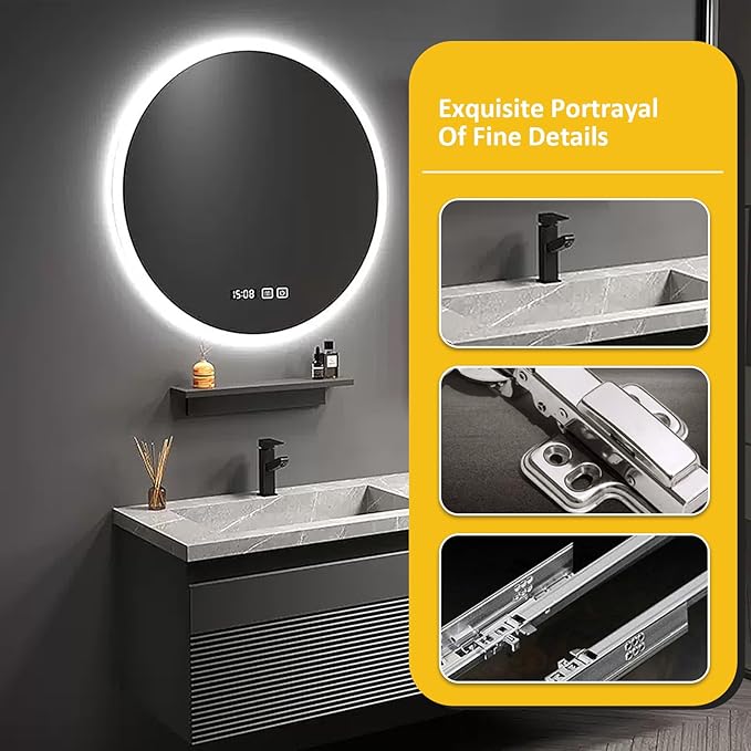Modern Wood Bathroom Vanity - Additional Side Cabinets with Ambient Lighting & Glass Cabinet | Luxurious Bathroom Vanity with Sink, LED Defogging Function (52'')