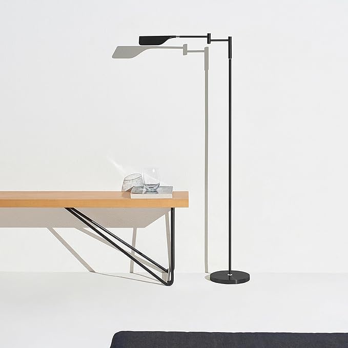 Brightech Leaf Pharmacy LED Reading Lamp, Dimmable Floor Lamp with Easy Rotation Over Chair or Desk for Living Rooms & Offices, Adjustable Standing Lamp, Tall Lamp for Sewing & Craftwork - Jet Black