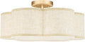 Semi Flush Mount Ceiling Lights, 6-Light 18" Gold Light Fixtures Ceiling Mount with Fabric Shade in Flower Shape, Drum Lighting Fixture for Nursery Bedroom Kitchen, AD-22007-6SF-GD-B