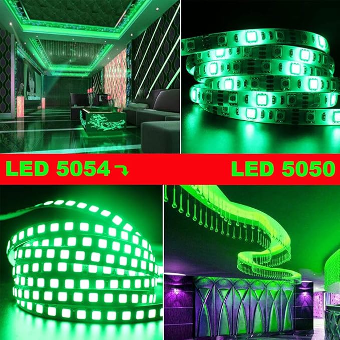 LED Light Strip, 16.4ft 600 Units SMD 5054 LEDs(5050 Upgraded), 16000LM Flexible 12V DC Non-Waterproof Light Strips, LED Ribbon, DIY Christmas Home Kitchen Indoor Party Decoration (Green)