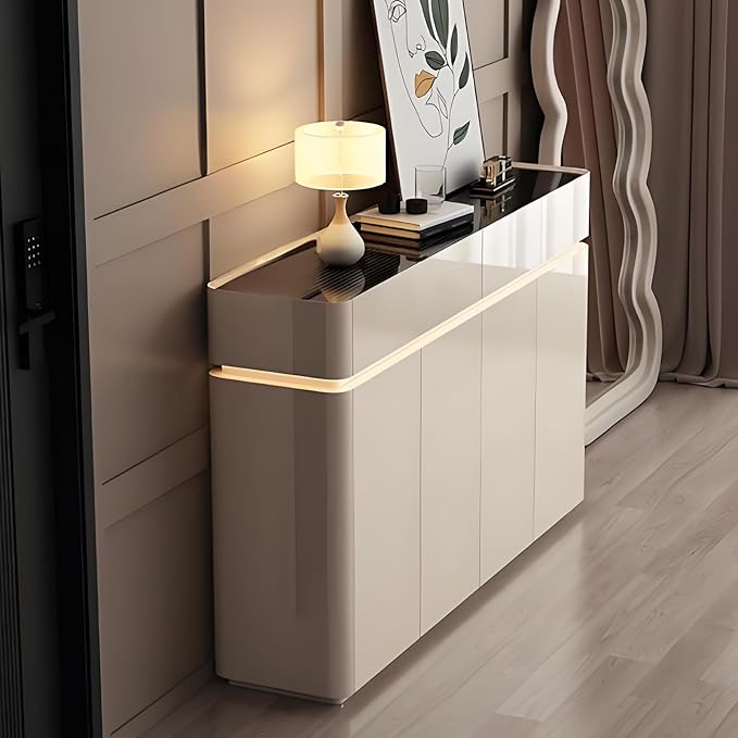 96IN Luxury Shoe Cabinet - Freestanding Shoe Cabinet | Large-Capacity Indoor entryway Storage | Built-in Adjustable Shelves | Equipped with LED Smart Sensor Light | Oak Material