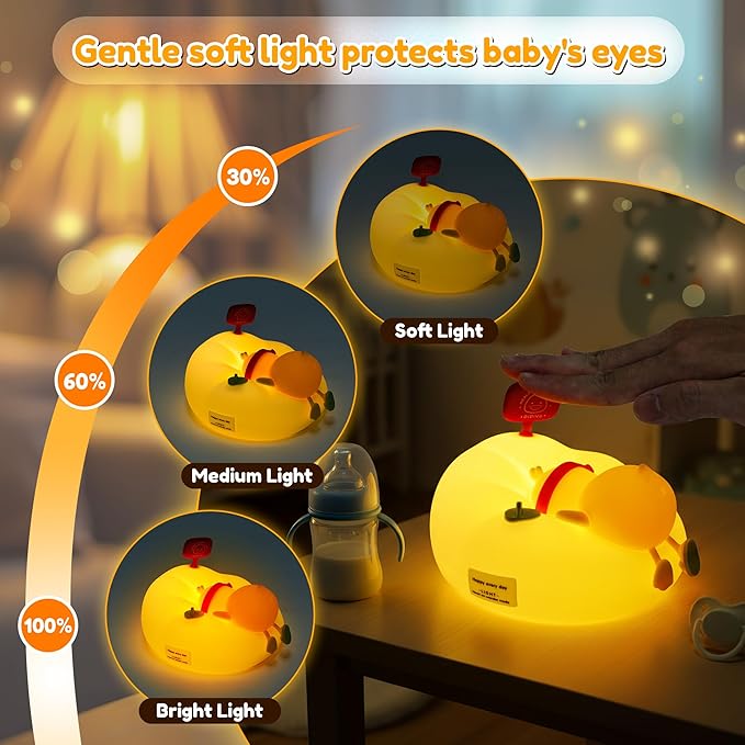 Duck Night Light for Kids - 3 Level Dimmable Nursery Nightlight Cute Sofa Duck Lamp Rechargeable Bedside Touch Lamp, Silicone Cute Night Light for Toddler Baby Kids Room Decor (30 min Timer)