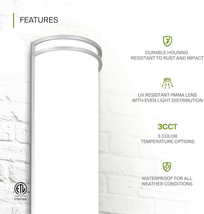 ASD 18 Inch LED Outdoor & Indoor Wall Mount Light Fixture - Brushed Nickel Modern Wall Sconce Lighting - 20W 120-277V 3000K 4000K 5000K Adjustable Dimmable Exterior Lights - Front Door, Patio - ETL