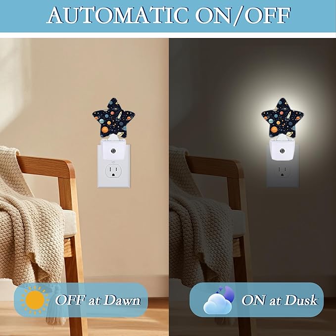 Space Planet Rocket Plug-in Night Light with Dusk-to-Dawn Sensor for Bathroom,Bedroom and Hallway Sleep Friendly Lamp for Women/Girls/Boys Gift,0.5w