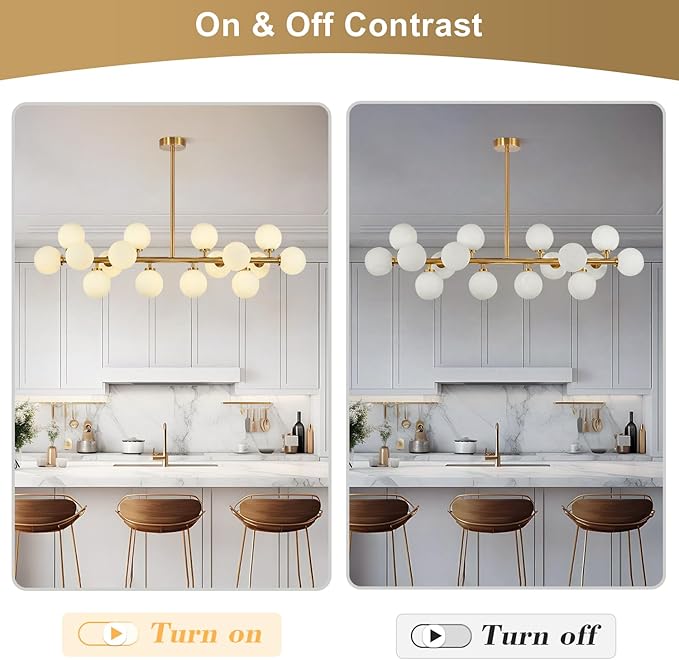 KCO Lighting Modern Glass Linear Pendant Light White Globe Chandelier Light Fixture Gold Rectangle Chandelier 16 Light Brass Globe Sputnik Dining Room Chandelier Mid Century Pendant Light