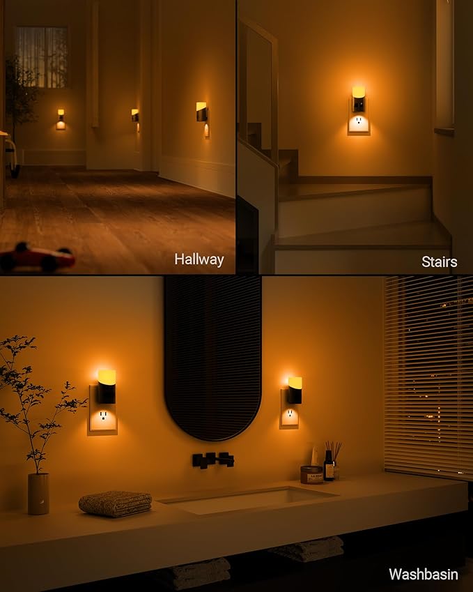 Lyridz Amber Night Light with Motion Sensor, 1-150LM Dimmable Plug-in Nightlight Indoor for Bedroom, Bathroom, Hallway, Stairs, Pet House, Toilet, 2 Pack