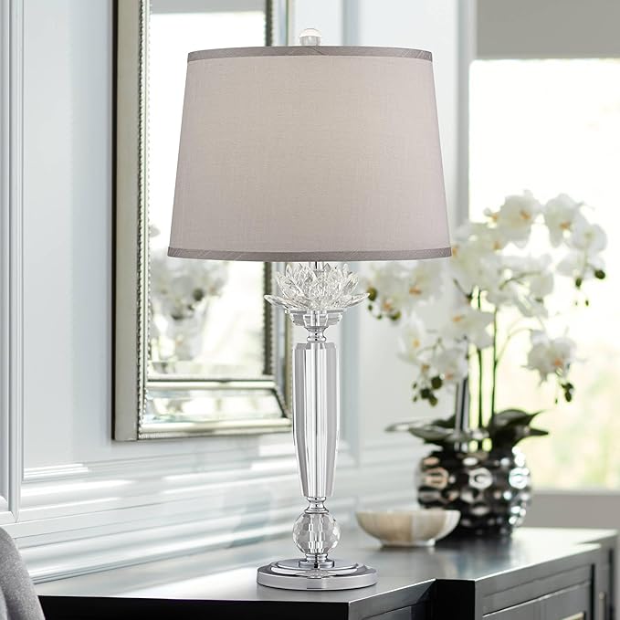 Vienna Full Spectrum Olivia 28 1/4" Tall Modern End Table Lamps Set of 2 Clear Crystal Fabric Shade Living Room Bedroom Bedside Nightstand House Office Home Reading Kitchen Entryway Console
