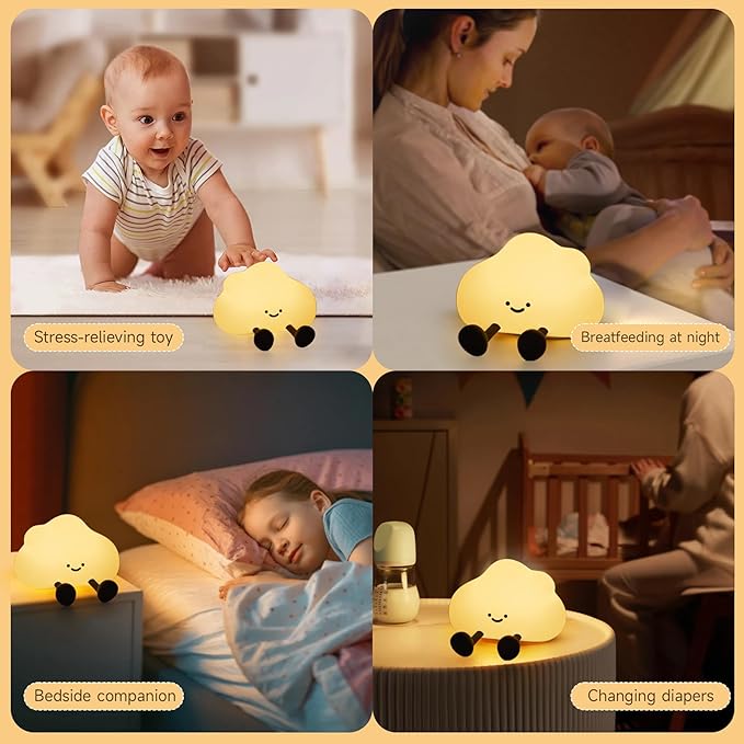 Cloud Night Light for Kids, Adorable Touch Night Lamp Silicone Dimmable LED Nightlight for Nursery Rechargeable Bedside Night Lights for Bedrooms Breastfeeding Holiday Gift for Boys & Girls