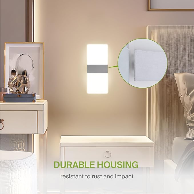 ASD LED Indoor Wall Mount Light Fixture - 12 Inch 12W Modern Interior Brushed Nickel Dimmable Wall Sconce Light - UL 2700K-5000K Adjustable - Hallway, Bedroom LED Wall Lights, Pack of 2