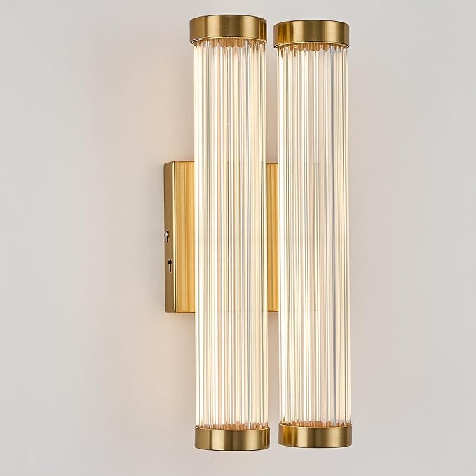 Modern Glass LED Wall Sconce, 16.5' Gold Bathroom Wall Sconce, Modern Double Sconce Wall Lighting, 3CCT Dimmable Gold Wall Light, Bedroom Sconce, Wall Lamp for Living Room, Stairway, Hallway
