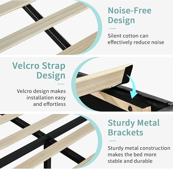 Twin Bed Frames, Upholstered Bed Frame Twin Size with Headboard, RBG LED Lights, Heavy Duty Wood Slats Support, Noise-Free, No Box Spring Needed, Easy Assembly, Black