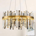 Gold Led Modern Crystal Chandelier: 19.7" Round Contemporary 3 Color Dimmable Dining Room Light Fixture over Table - Smoke Grey & Clear Crystals Chandeliers for Bedroom Living Kitchen Entryway Foyer