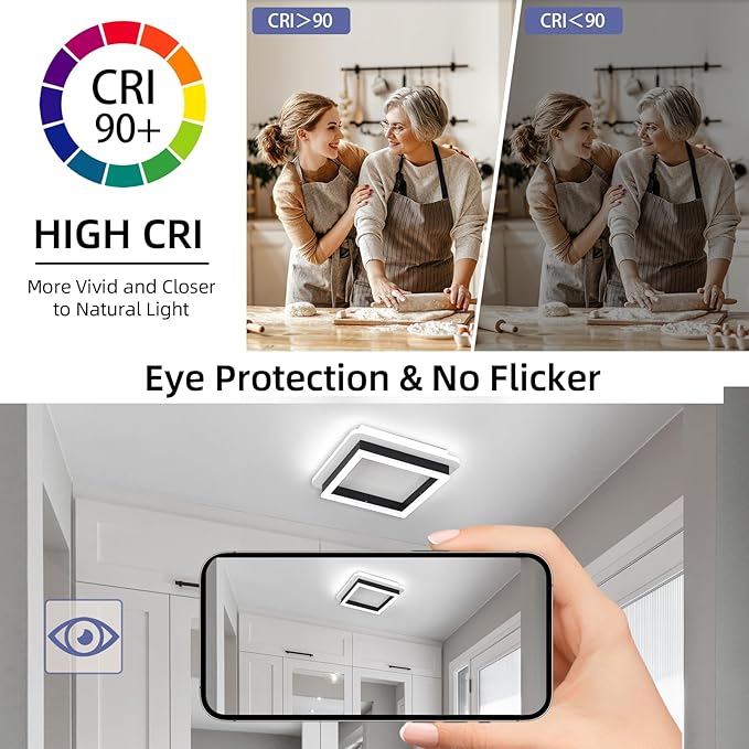LED Ceiling Light Fixture, 25W Modern Flush Mount Square LED Light with Remote for Hallway, Bathroom, Kitchen, Bedroom, Living Room