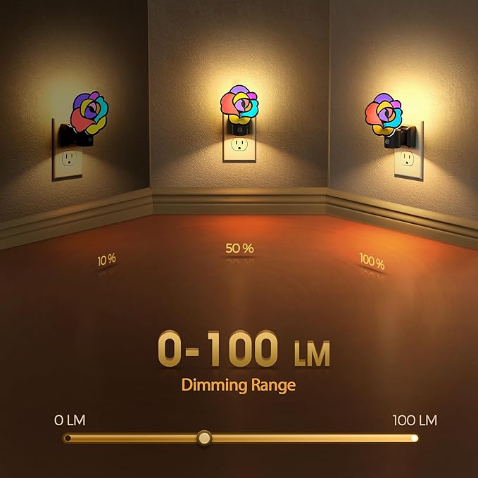 Briignite Flower Night Light, Decorative Rose Night Lights Plug into Wall with Dusk to Dawn Sensor, Adjustable Brightness LED Nightlight Dimmable for Bathroom Bedroom Hallway, 3000K Warm White, 2 Pack
