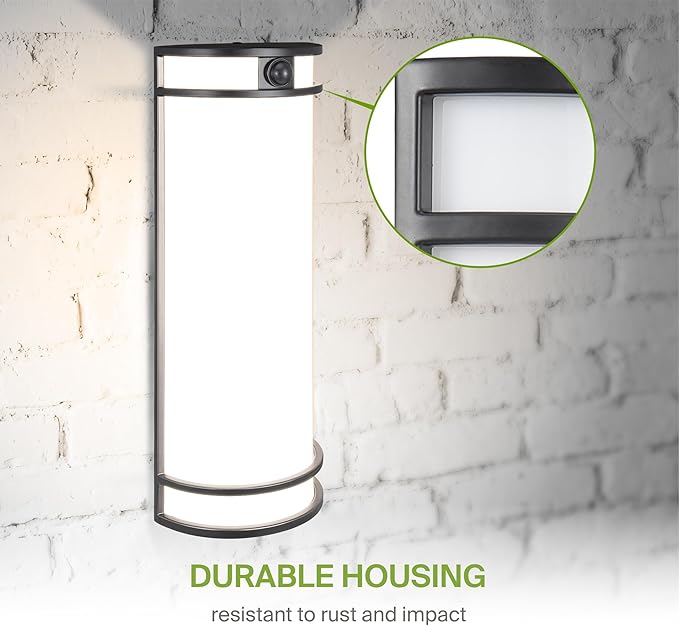 ASD 18 Inch LED Outdoor & Indoor Wall Mount Light Fixture with Motion Sensor - Black Wall Sconce Lighting - 20W 120-277V 3000K 4000K 5000K Adjustable Exterior Lights - Front Door & Patio - ETL